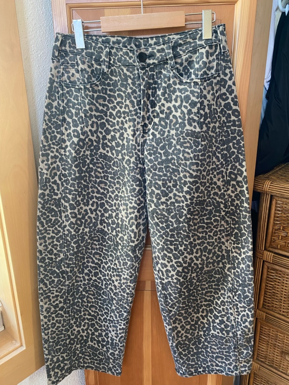 Leopard Print Women’s Barrel Leg Pants - Stone/Black (LoveFinn Plenty Clothing)